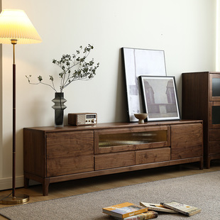Solid Wood TV Cabinet North American Black Walnut Cabinet Nordic Log Storage Cabinet Modern Simple Living Room Furniture