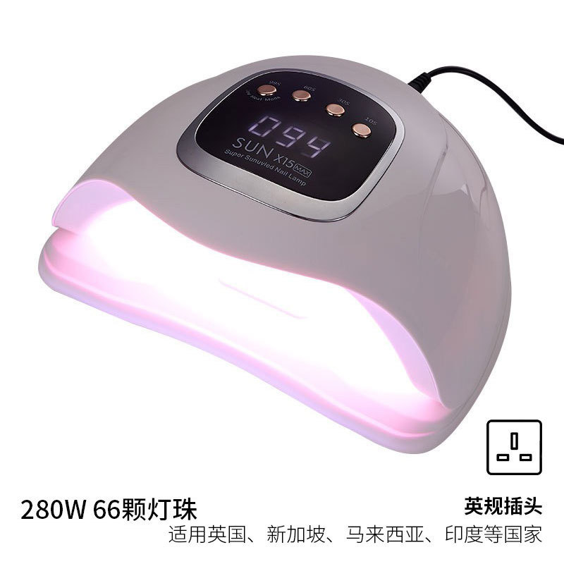 Lámpara de uñas de alta potencia de 280W, temporizador UV, lámpara de fototerapia inteligente, luz roja, secador de uñas de secado rápido, transfronterizo