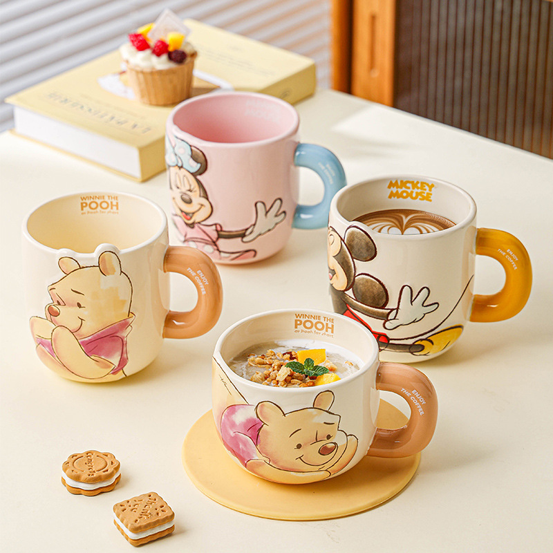 Disney Mickey en relieve tazas de cerámica de niñas de gran capacidad lindas tazas de marca de dibujos animados para niños tazas de agua