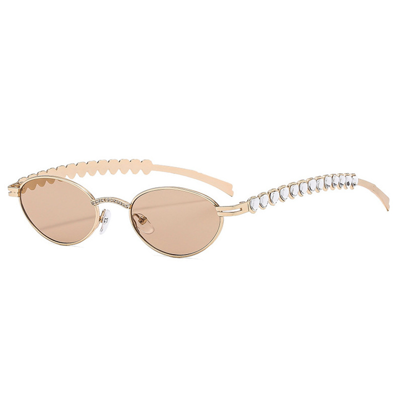 Nuevas gafas de sol ovaladas retro con diamantes de amor de alta gama europeas y americanas transfronterizas Jennie mismas gafas de sol para exteriores