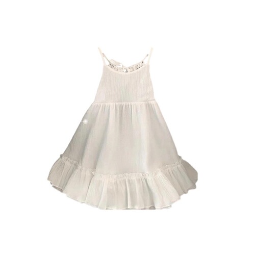 White lace backless girl's summer dress 2024 beach vacation sand strap dress children stylish skirt