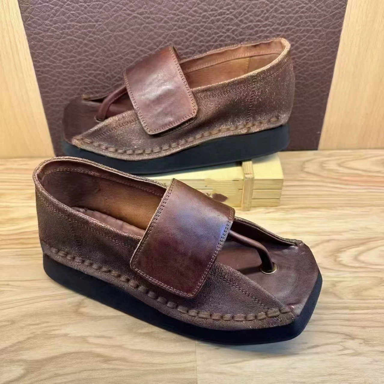 Летние сандалии 2025 года, размеры 40-44, большие размеры, повседневные плоские туфли из натуральной кожи коровьей кожи