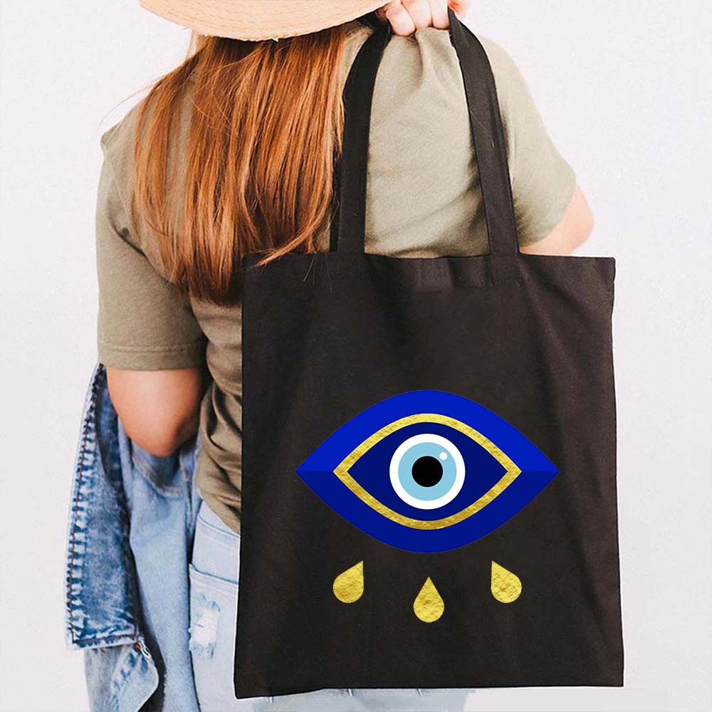 Graffiti griego mal de ojo impreso bolsa de lona bolsa de hombro estudiante bolsa plegable bolsa de compras portátil