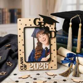 2026 毕业季木质相框 学士帽立体摆台 毕业纪念礼物桌面装饰摆件