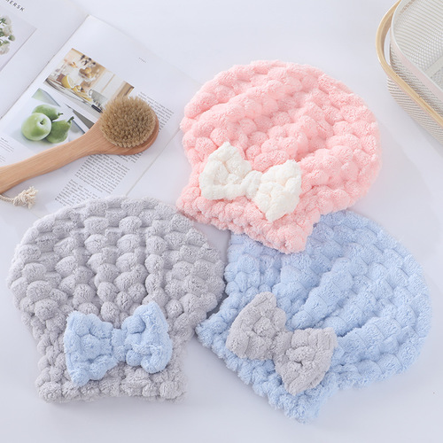 Coral velvet new cloud grid dry hair cap cute bow absorbent women's turban manufacturer wholesale thickened shower cap