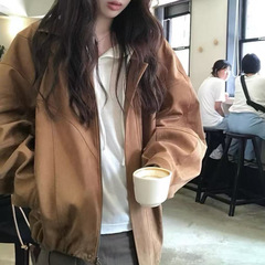 Jennie 经典复古好版型两色花苞廓型夹克皮衣