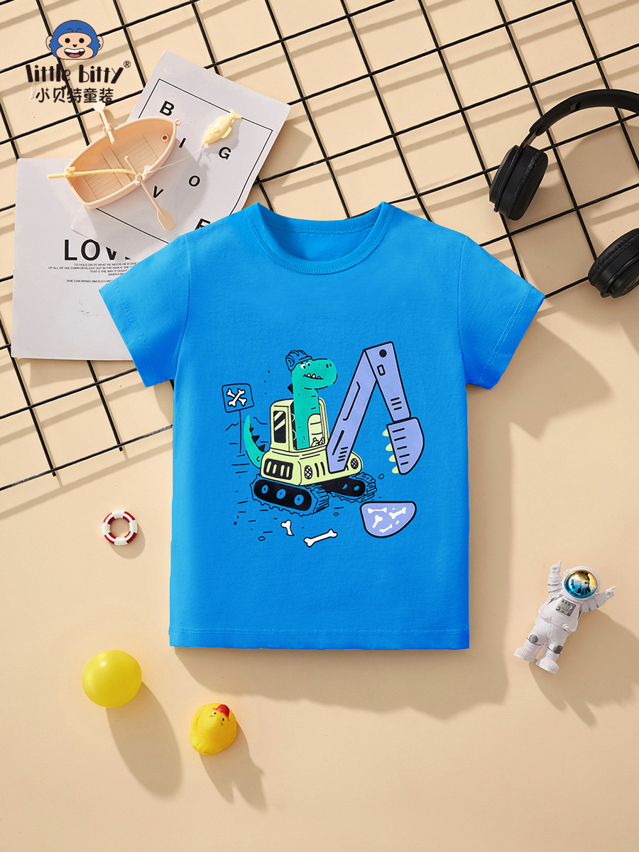 Children's Summer Short Sleeve T-Shirt 25 Years New Boys Cartoon Excavator Clothes Children's Summer Half Sleeve T-Shirt