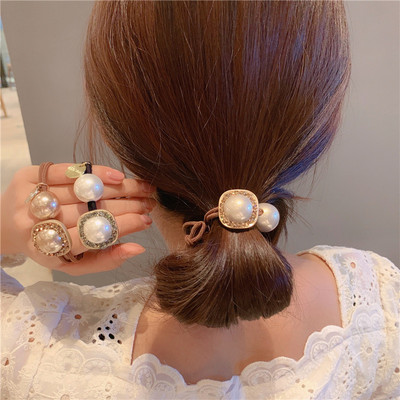 韩国东大门珍珠新款简约ins水钻发绳网红同款个性丸子头头绳发饰