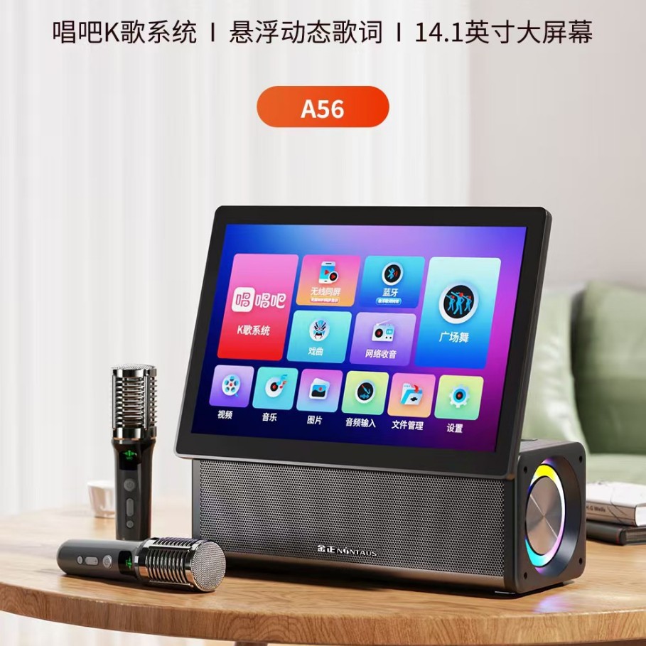 Jinzheng A56Pro Internet-Connected 15inch Screen Karaoke Video Speaker Supports Wifi Wireless Mobile Phone Screen Mirroring and Dual Microphones