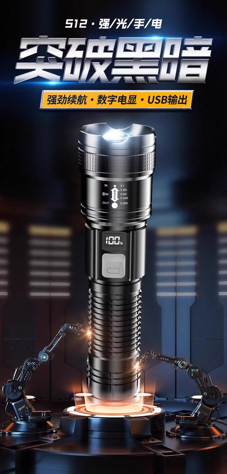 Super Bright Three-Eye Mini Led Flashlight, Strong Light, Rechargeable, Portable Outdoor Lighting, Long-Range, Household Mini Led