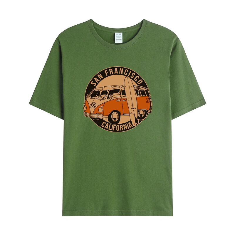 独立駅クロスボーダー男性レトロ車模様綿100% ゆるいプルオーバー半袖tシャツ|undefined