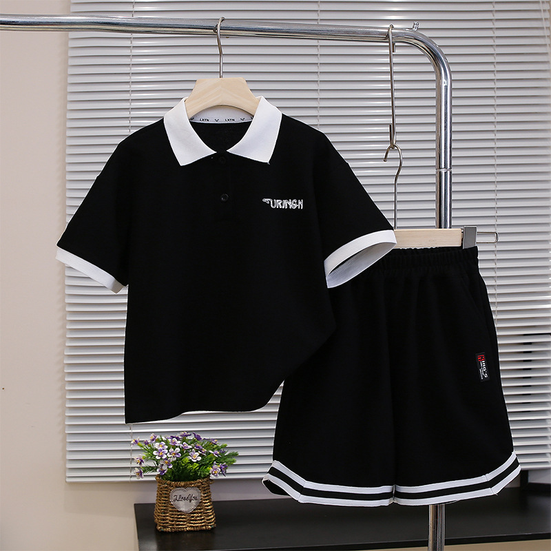 7256 traje de verano para niños 2025 nueva camisa POLO de manga corta de verano para niños de dos piezas ropa de verano de estilo occidental