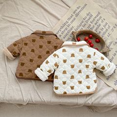 ins2023 winter children's cotton jacket full print cute little bear thick cotton coat baby and toddler lined padded outerwear