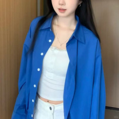 克莱因蓝色防晒衬衫开衫薄款女2025秋女装轻奢高级感衬衣法式上衣