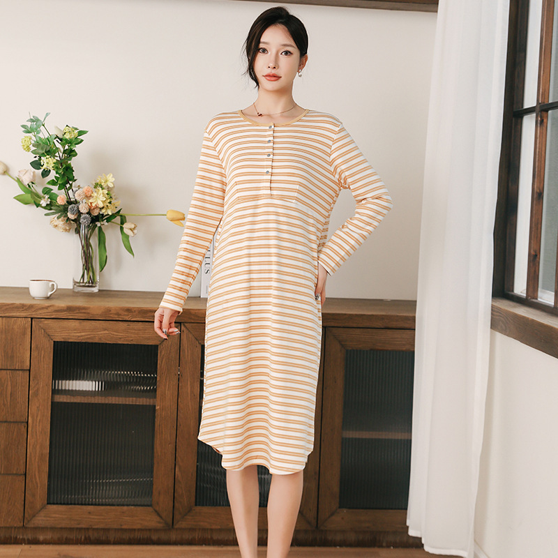 Women's cotton nightdress with chest pad spring and autumn Maternity Nursing confinement clothes postpartum bra-free plus size dress can be worn outside