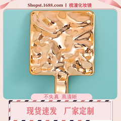 新款網紅電鍍化妝鏡方形隨身便攜小鏡子女士補妝鏡手持鏡手柄鏡