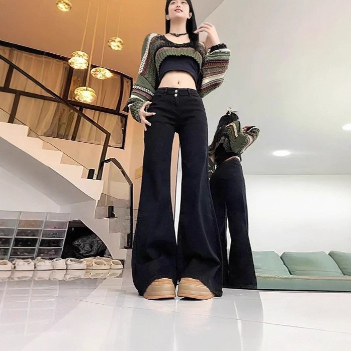Black Flared Jeans for Women, Autumn and Winter New Style, Slimming High-Waisted Loose Bell-Bottom Pants
