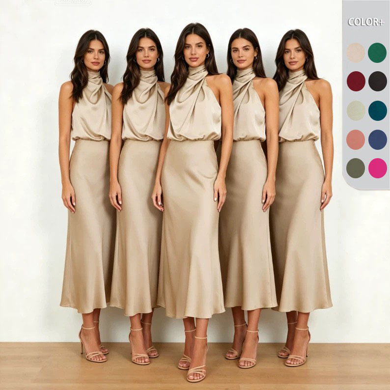 2026 Spring/Summer Hot Sale Acetate Satin Dress European and American Toasting Bridesmaid Dress Elegant Socialite Sleeveless Evening Dress for Women 2026 Spring/Summer Hot Sale Acetate Satin Dress European and American Toasting Bridesmaid Dress Elegant Socialite Sleeveless Evening Dress for Women