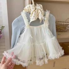 女童套装春秋款2025新款韩系小女孩洋气甜美吊带纱裙打底衫牛仔裤