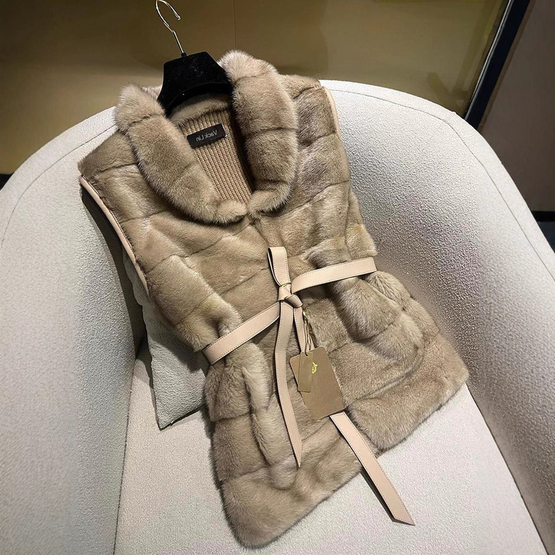 Autumn and Winter Knitted Mink 2025 Vest Imported Splicing Jacket Vest Mink Leather Cashmere New Short Style Young Whole Autumn and Winter Knitted Mink 2025 Vest Imported Splicing Jacket Vest Mink Leather Cashmere New Short Style Young Whole