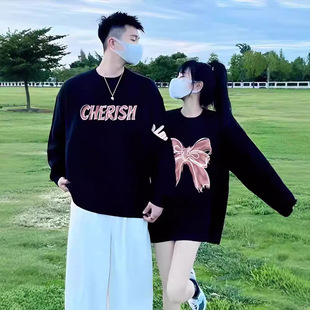 Autumn and Winter oversize fleece-lined Round Neck Sweater Men's and Women's Top Special Couple Clothing Fashion Brand Class Clothes Warm Base Shirt