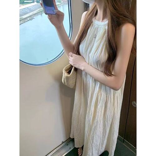 Improved version, please check the actual product before ordering French-style V-neck dress fairy summer loose and slimming new sleeveless