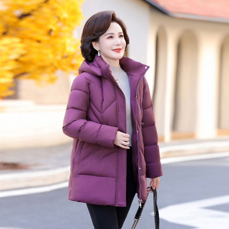 대외 무역 어머니면 패딩 재킷 코트 2024 겨울 새로운 다운 코튼 패딩 재킷 후드 중년 및 노인 여성 따뜻한 패딩 면화 패딩 재킷