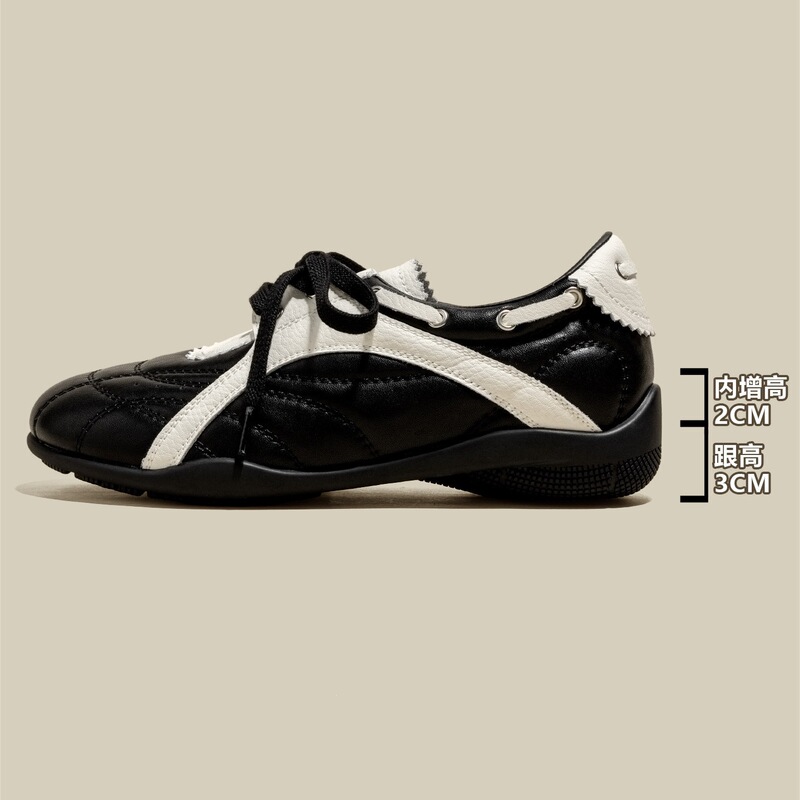 2026 New Spring Style Height-Increasing Casual Sneakers for Petite Women, Genuine Leather Black Ballet Trainers for Women