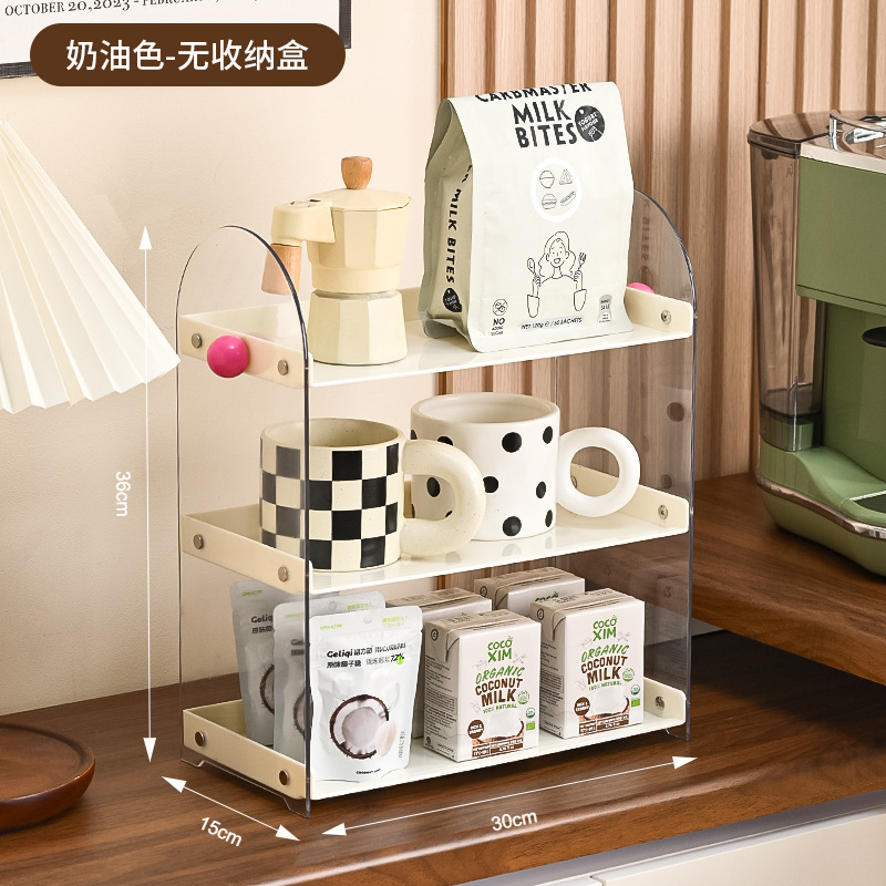 中世スタイルのデスクトップ収納ラック多層ティーバッグラックキッチンウォーターカップ収納ラック引き出し型排水ラックコーヒーカップラック|undefined