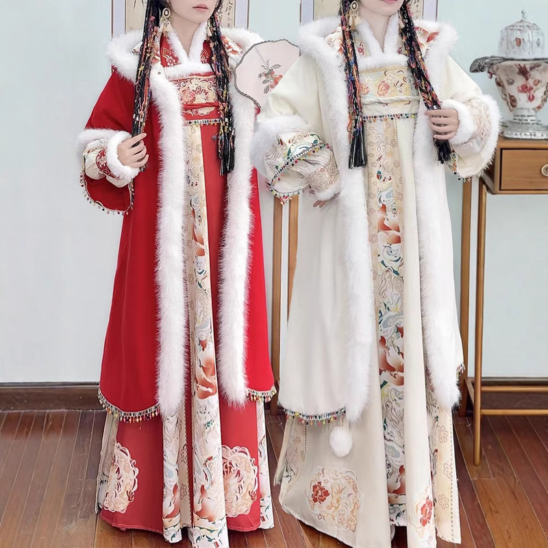 Original Winter Hanfu Women's Tang Style New Year of the Snake New Year's Clothing New Year's Clothing Thickened Warm Cloak Chest-length Skirt Daily suit Original Winter Hanfu Women's Tang Style New Year of the Snake New Year's Clothing New Year's Clothing Thickened Warm Cloak Chest-length Skirt Daily suit