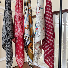 70尺寸真丝羊绒丝绒丝毛双面印花围巾中小方巾领巾丝巾经典百搭