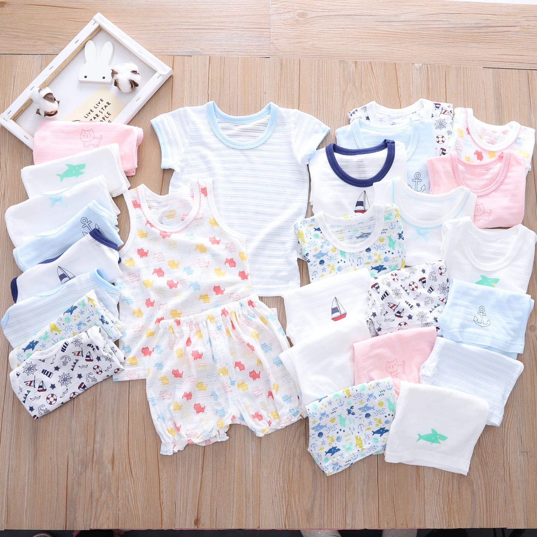 Distribution and Delivery of Bamboo Breathable Sweat-Absorbent and Quick-Drying Boys and Girls Spring and Summer Bottoming Home Vests Short-Sleeved Shorts