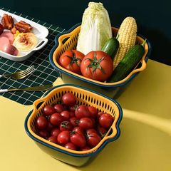 Factory Direct Supply Thickened Six-Piece Set Storage Double Layer Drain Basket Kitchen Multi-Function Fruit and Vegetable Washing Basket Drain Basket