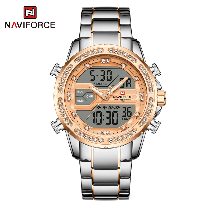 Naviforce lingxiang 9190 negocios cuarzo reloj electrónico de los hombres calendario deportes Acero inoxidable hebilla plegable luminosa image 4