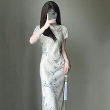 B 32843 Pink Qipao Print Dress ����ӡ������ȹ ŷ���羳