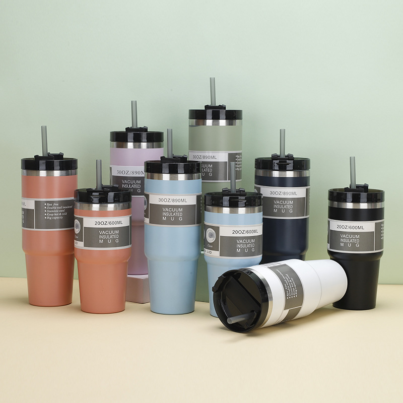 Taza de helado de doble capa 20oz30oz Taza de coche al aire libre taza de café taza de vacío de acero inoxidable taza de paja al por mayor