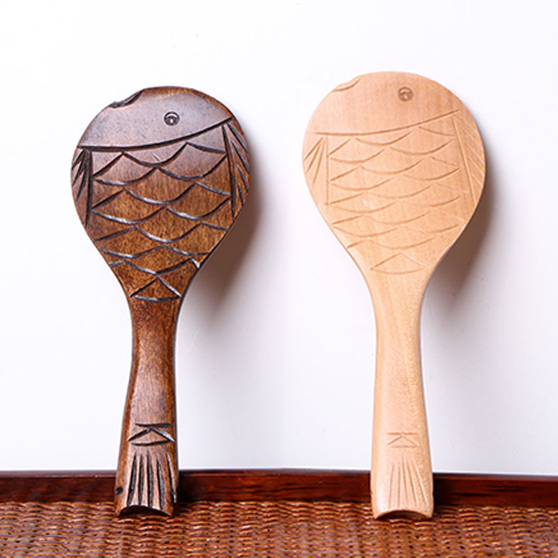 Zhenbaomu sartén antiadherente pescado en forma de boca cuchara de arroz seco pala antideslizante cuchara de arroz no escaldar cuchara de madera en stock descuento de gran cantidad