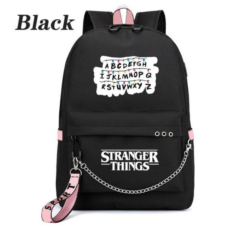 跨境美剧怪奇物语双肩包USB充电背包学生书包外贸书包stranger