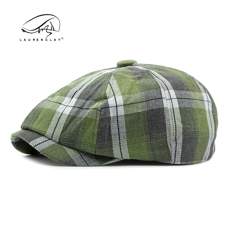 Estilo coreano moda Plaid octogonal sombrero hombres y mujeres primavera y verano boina delgada británico retro newsboy sombrero pintor sombrero