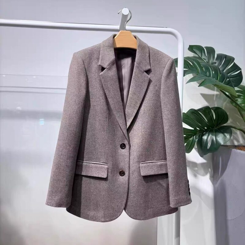 Mm Mai Mai 26 Spring Style Merino Wool Commuter Style Suit Women's Gray Camel Color Versatile Workplace Jacket 5H2110181