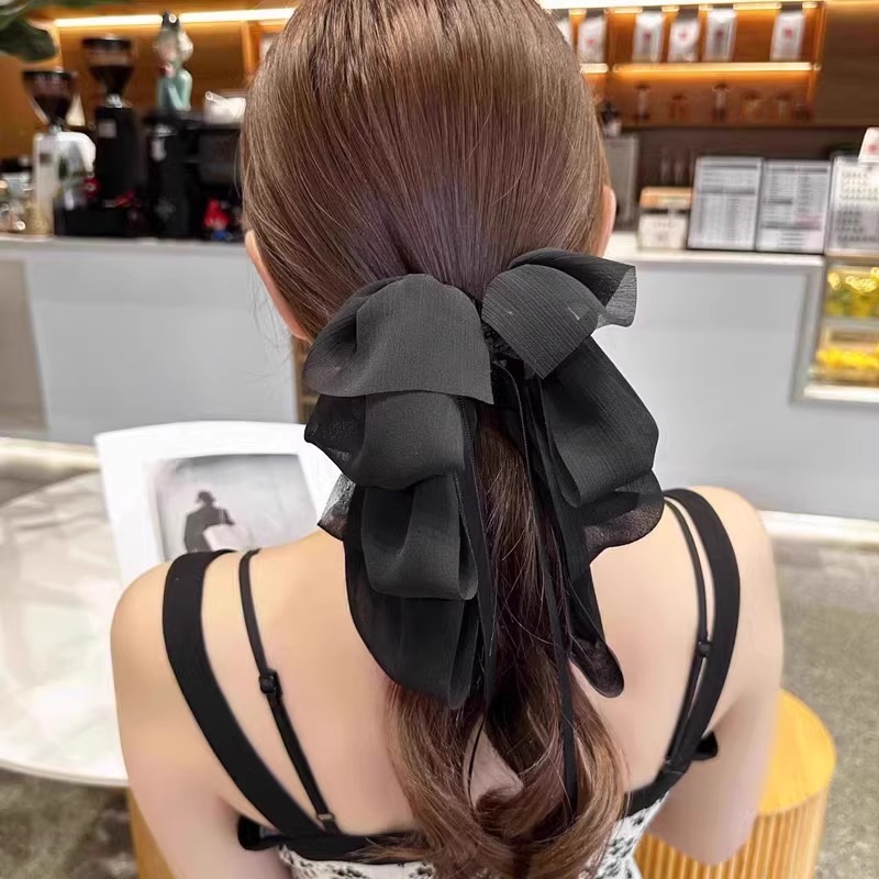 スーパーフェアリーリボンヘアピン女性の夏の後頭部クリップインターネット有名人 2025 新しいヘアピン高頭頂頭飾りクリップ|undefined