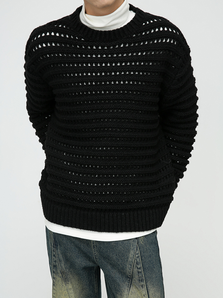 Mtlclothes ropa de Hombre | 2023 otoño e invierno nuevo estilo coreano diseño suelto hueco-fuera suéter de punto de color sólido