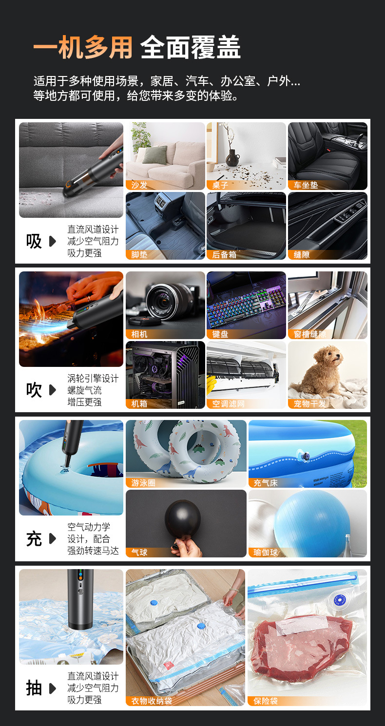 Cross-Border Car Vacuum Cleaner Handheld Small Super Powerful Charging Household High-Power Suction and Blowing Dual-Purpose Wireless Vacuum Cleaner