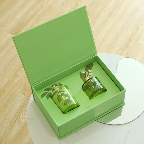 Scented Candle Set Gift, Hotel Scented Wood Lid Vine Rope Flameless Candle Oil