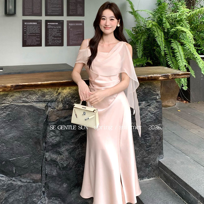 Xiu Xixi 2026 Spring New White Label Ribbon Satin Elegant Strap Dress High-End Long Dress 88553