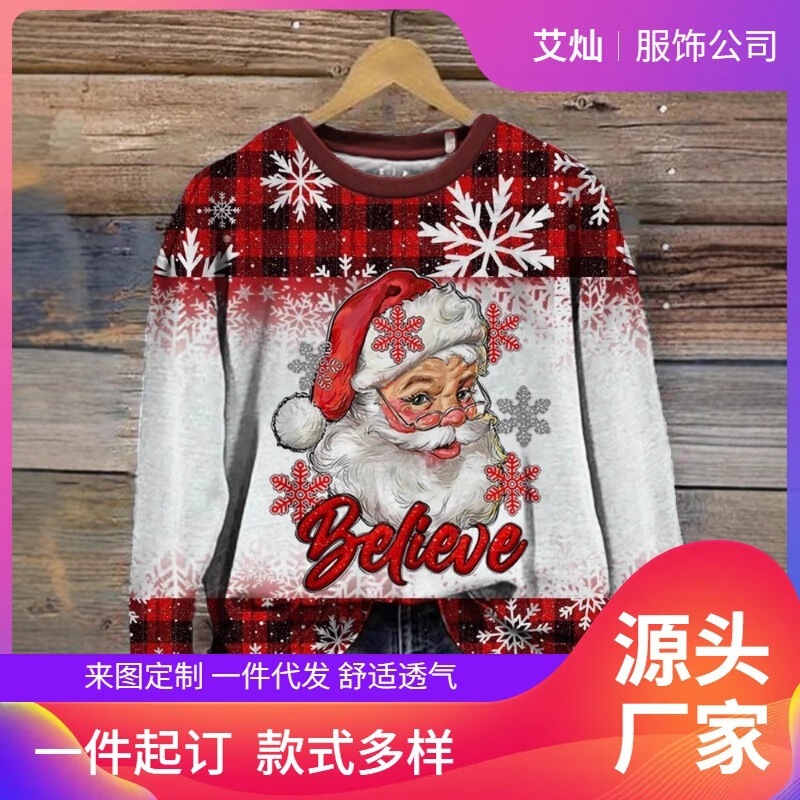 Spring and Autumn 2026 New Women's Casual Christmas Print Round Neck Sweatshirt, Lightweight, Comfortable, Fashionable, Versatile Top Spring and Autumn 2026 New Women's Casual Christmas Print Round Neck Sweatshirt, Lightweight, Comfortable, Fashionable, Versatile Top
