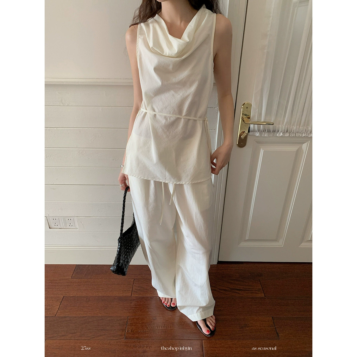 [Не подлежит возврату и обмену] топ с откидным воротником во французском стиле, новый стиль 2025 года, жилет без рукавов с ремешками на талии для женской летней верхней одежды