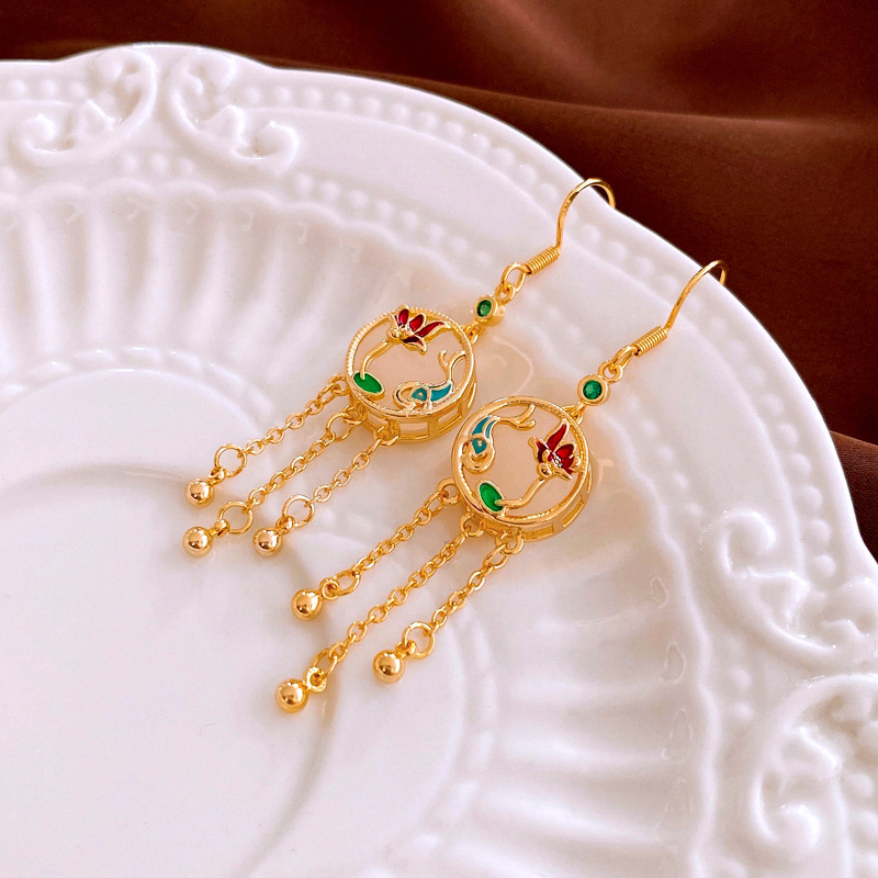 Pendientes de súper hadas de hilo de malla de flor de aguja de plata Pendientes de borla frescos pequeños coreanos Pendientes de estilo de vacaciones de temperamento dulce de nicho