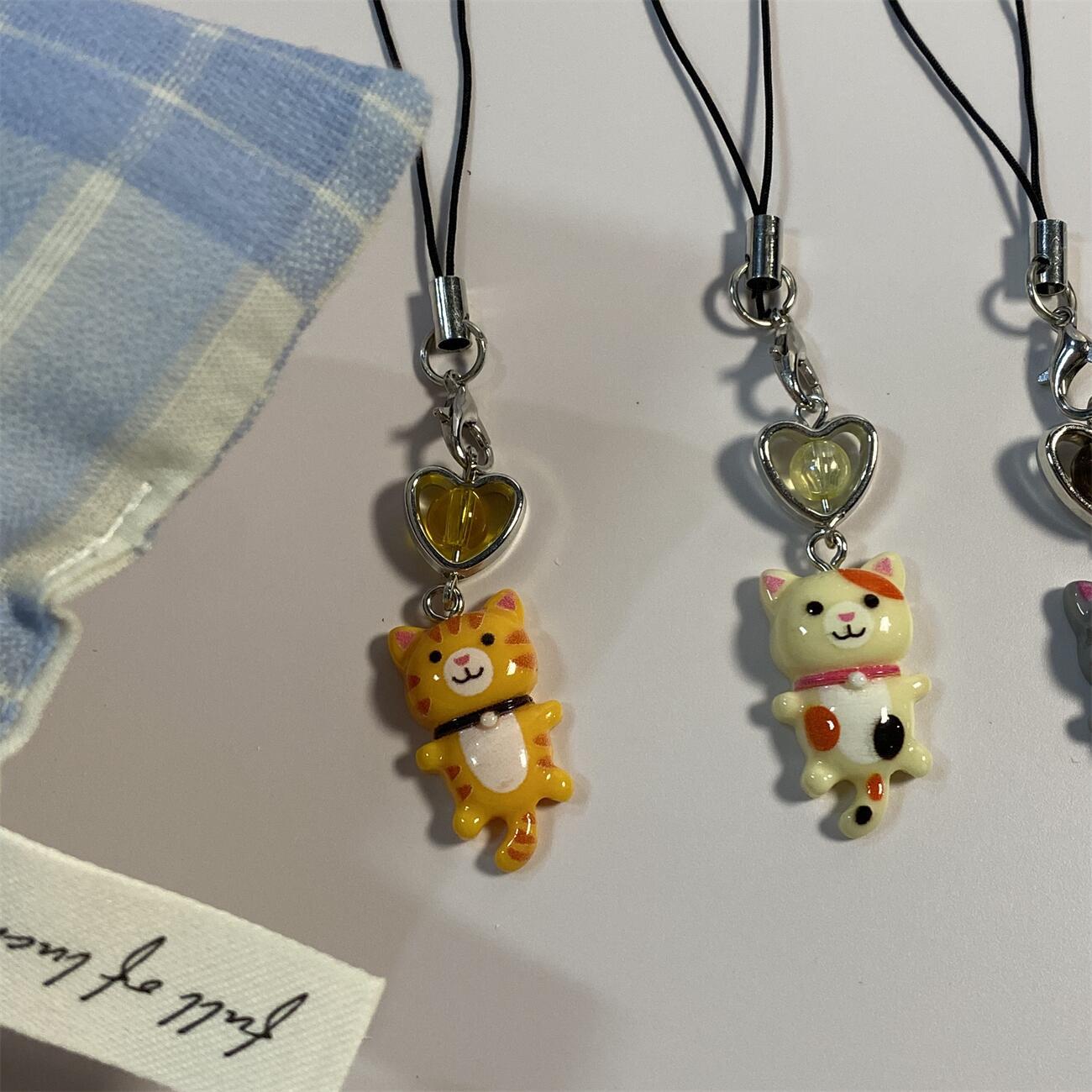 6g Weight Mobile Phone Chain, Keychain Classification 1 Piece Quantity Daily Occasion Resin Material Heart Shape, Cat Pattern Cute, IG Style Style 1 Piece Cute IG Style Heart Shape Cat Resin Mobile Phone Chain Keychain 15
