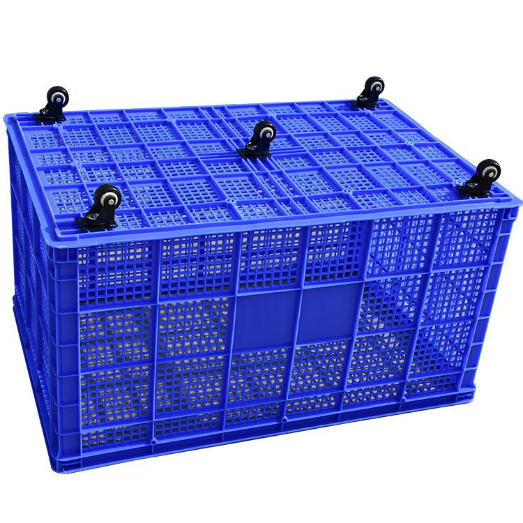厚いプラスチックバスケットは車輪付きの長方形の超大型回転バスケット服装工場倉庫宅配便物流収納ゴム枠を持っている